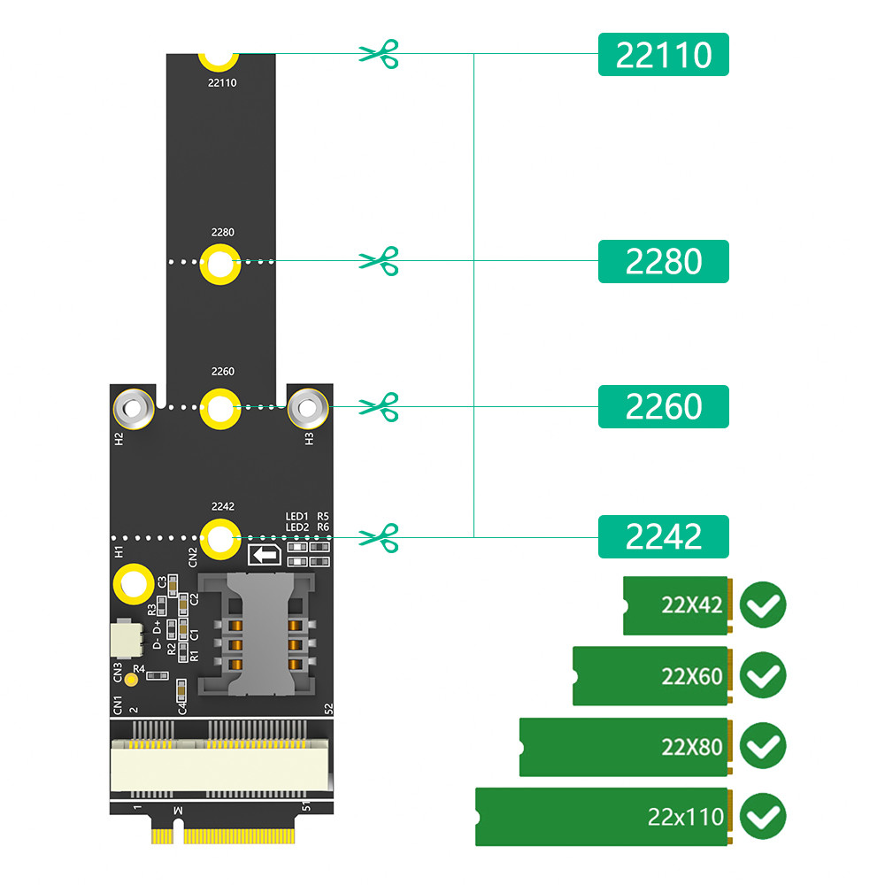 3G 4G 5G GSM LTE WIFI Module Mini PCIe Wireless Network Card SIM to NGFF M.2 Key M Socket Card Adapter mPCIe Slot convert NVMe