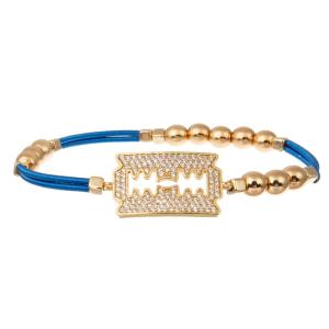China Gold Zircon Blade Charm Elastic Handmade Bracelet With Guitar String Metal Beads wholesale