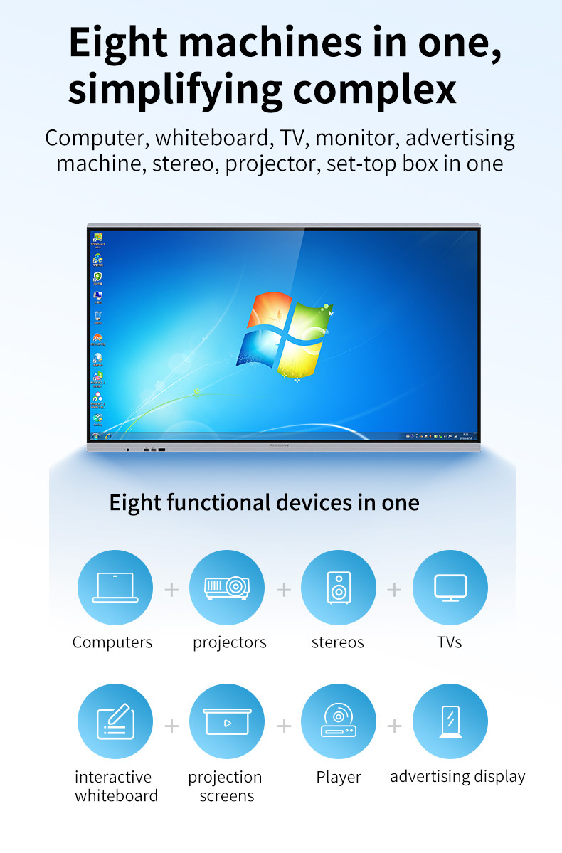 All In One LCD Interactive Whiteboard 86 Inch Teaching Use 4K Display Touch