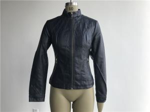 China Soft Gold Navy Pleather Jacket Funnel Collar For Ladies Tw76613 wholesale