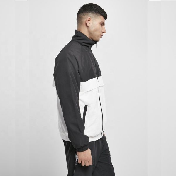 Color Blocked Sports Track Jackets Polyester Woven Zip Up Outwear