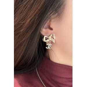 24K Gold Bow Silver Full-Diamond Double C Earrings 10mm