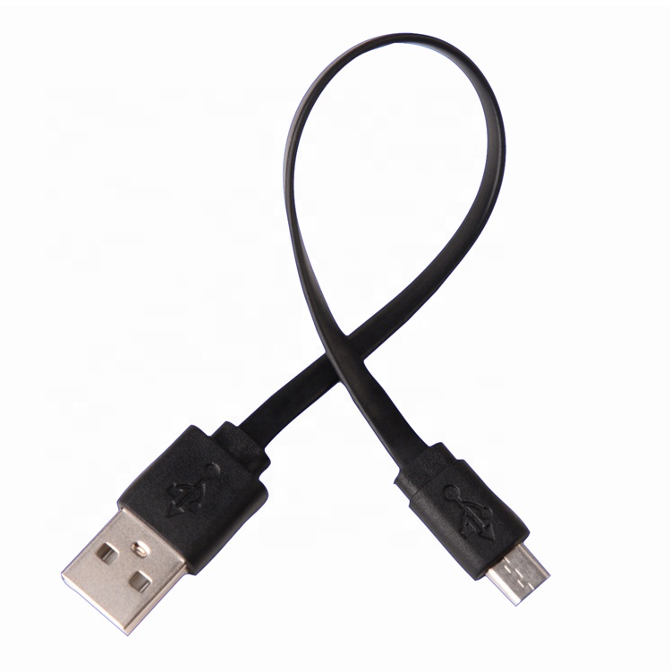 Short Black White Flat Micro USB Cable for Power Bank Speaker