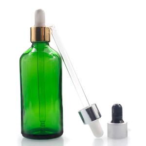 China 100ml Green Round Oil Dropper Glass Bottle Screen Printing Hot Stamping wholesale