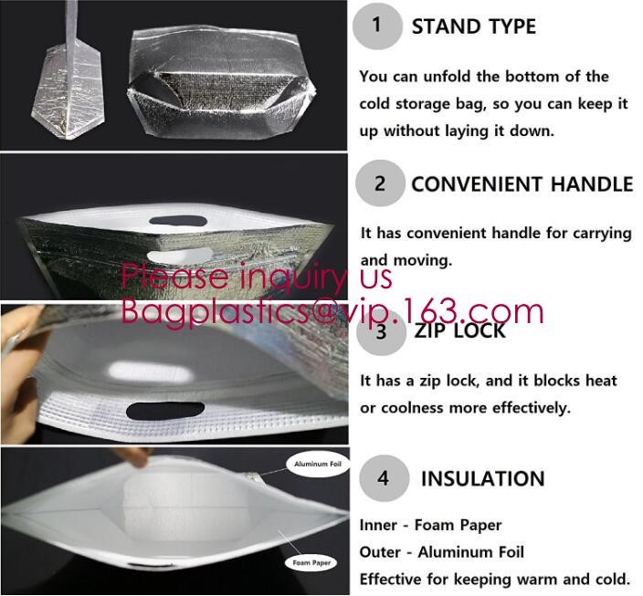 Custom Packing Aluminum Foil Zip-Lock Grocery Handle Thermal Insulation Cooler Bag For Outdoors,Promotional Insulated La