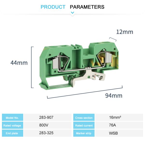 283-907 2 Conductor Spring Terminal Connector , Spring Wire Terminal Self-Locking Earth Green Color