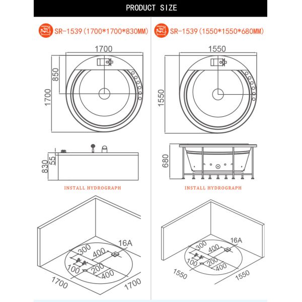 60 X 42 72" 2 Person Drop In Whirlpool Tub With Heater Two Pillow Jacuzzi