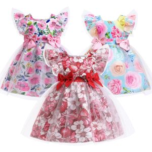 China Girls Floral Print Summer Children'S Clothing Bow Dress wholesale