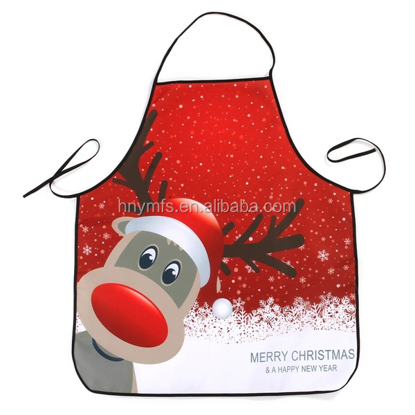 Custom Design Print Logo Christmas Halloween Beige Full Printing Long Chef Cooking Kitchen Bib Cotton Line Apron with Pockets