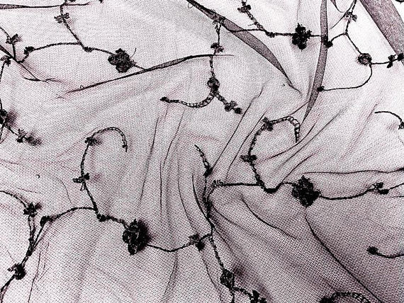 Nylon Black Stretch Lace Fabric By The Yard Embroidered Tulle Netting With Flower