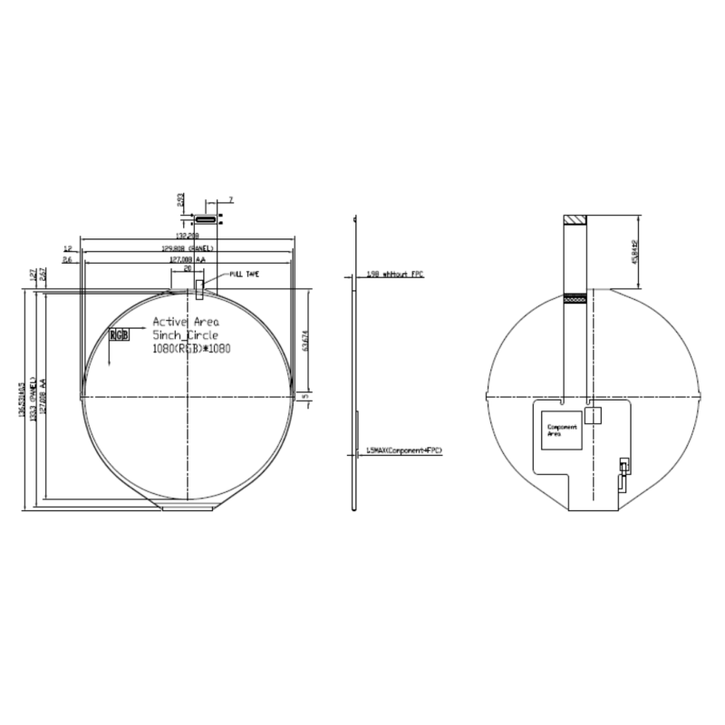 5 Inch 1080x1080 Round LCD Diplay MIPI Interface TFT LCM