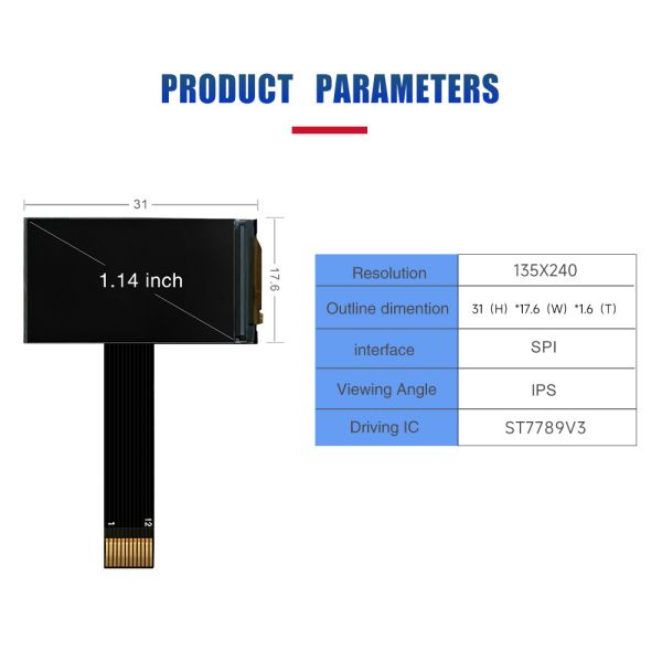 1.14 Inch TFT LCD Module SPI 135x240 Resolution Driving IC ST7789