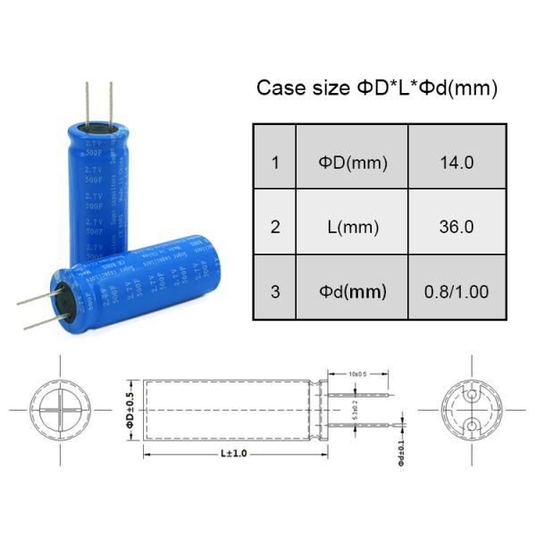 2.7v Radial Supercapacitor Solar Battery , 500f Solar Cell Supercapacitor