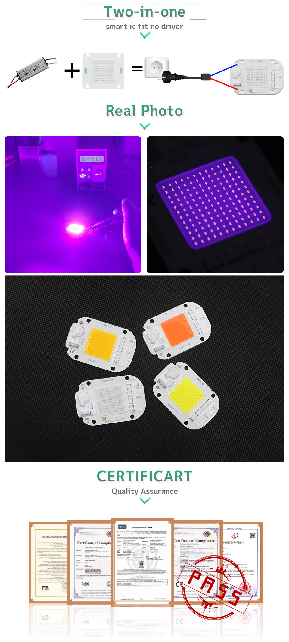 50w High Power UV LED Module AC 220V No Welding For UV Glue Curing