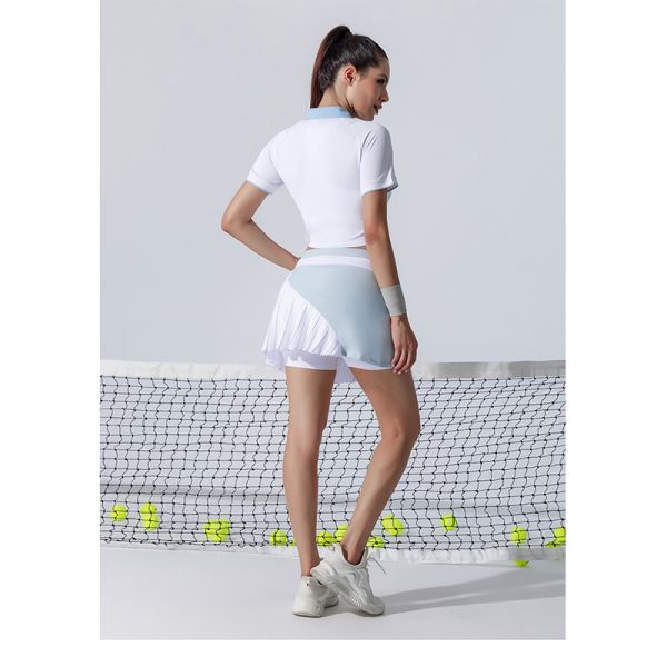 Light Blue Womens Golf Clothes Anti Glare Tennis Badminton Pleated Skirt Ladies
