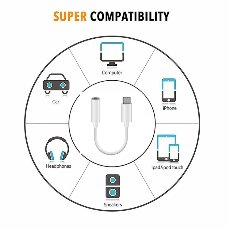 TPE usb converter type c to 3.5mmDC audio aux headphone cable male type c Adapter otg