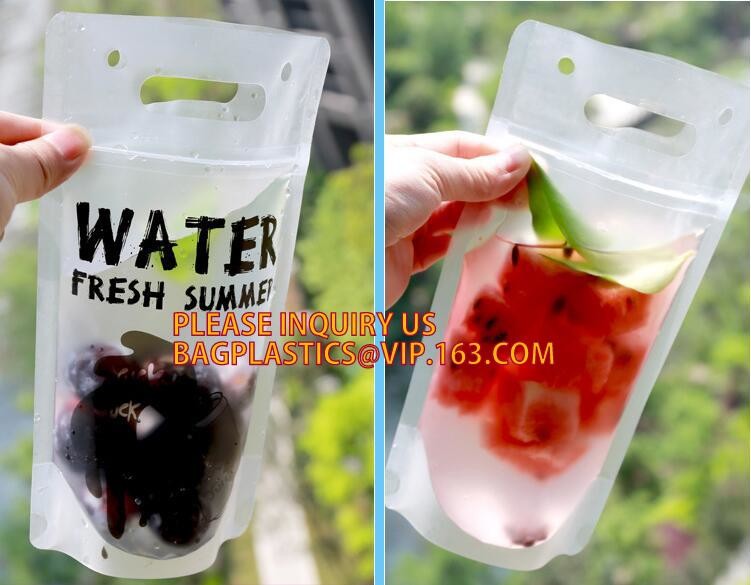 biodegradable eco-friendly FDA clear juice sealed drink pouches translucent reclosable hand held zipper plastic drinking