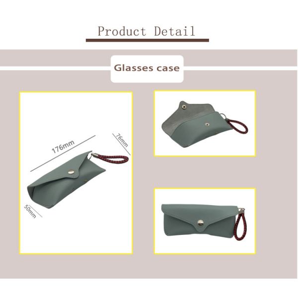 Light Blue PU PVC Leather Eyeglass Case With Straps