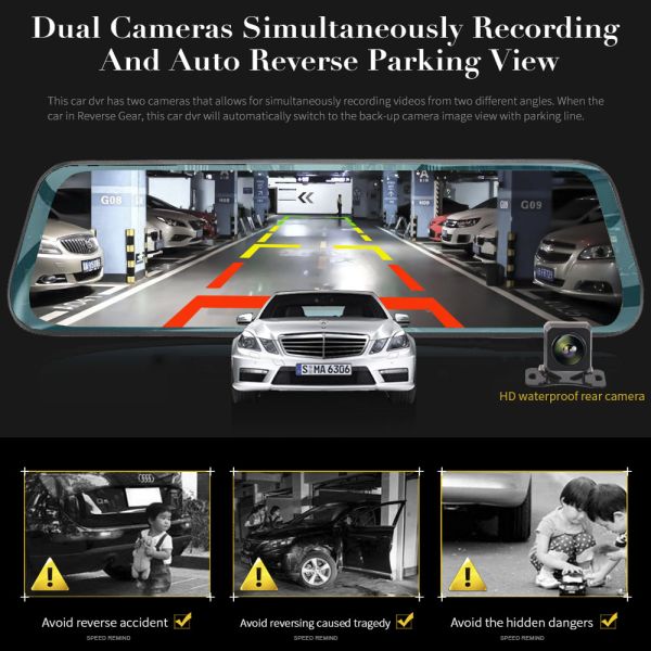 10 Inch Touch Streaming Rear View Mirror Car Dash Camera 1080P