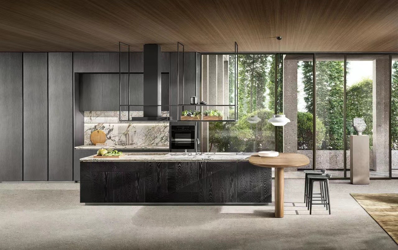 Modular Plywood Alder Kitchen Cabinets Pantry Set Customized