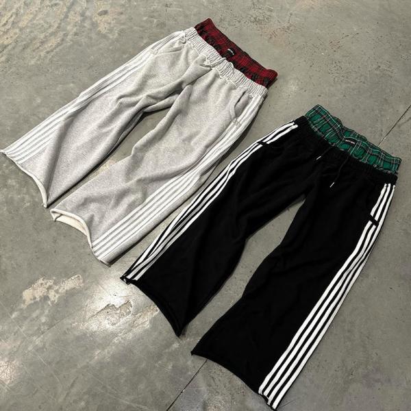 Quality Custom Embroidery Logo Acid Wash Loose Trousers Wide Leg Faded French Terry Distressed Washed Double Waist Straight Sweatpants for sale