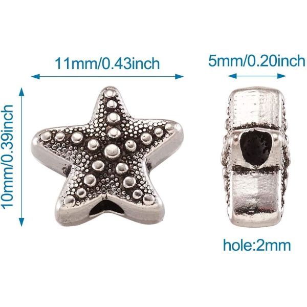 50Pcs Antique Silver Starfish Animal Spacer Beads Tibetan Metal Ocean Sea Life 10x11mm
