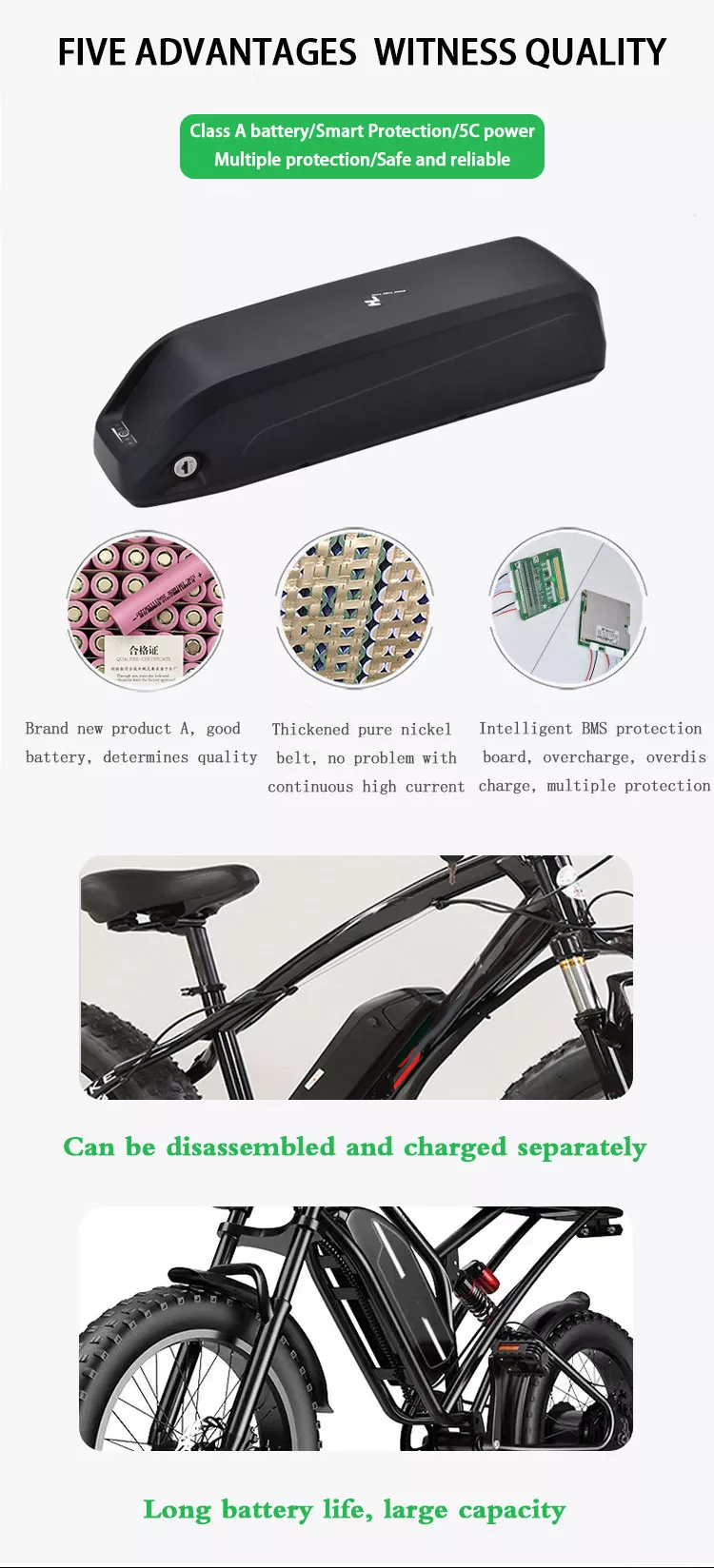 Ultraportable Multiscene E Bike Battery Pack , Practical 72 Volt Ebike Battery