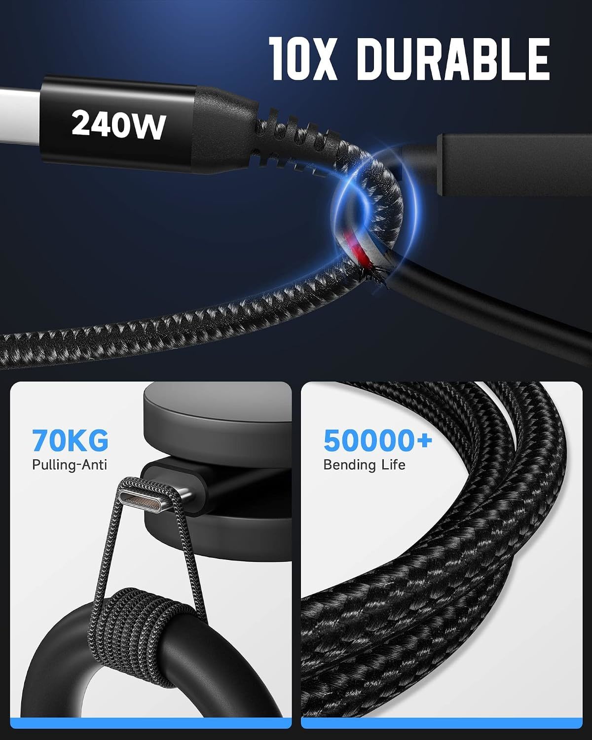 White Fast Charging Cable 480 Mbps 5A USB PD 3.1 240w Cable Compatible Thunderbolt 4 3