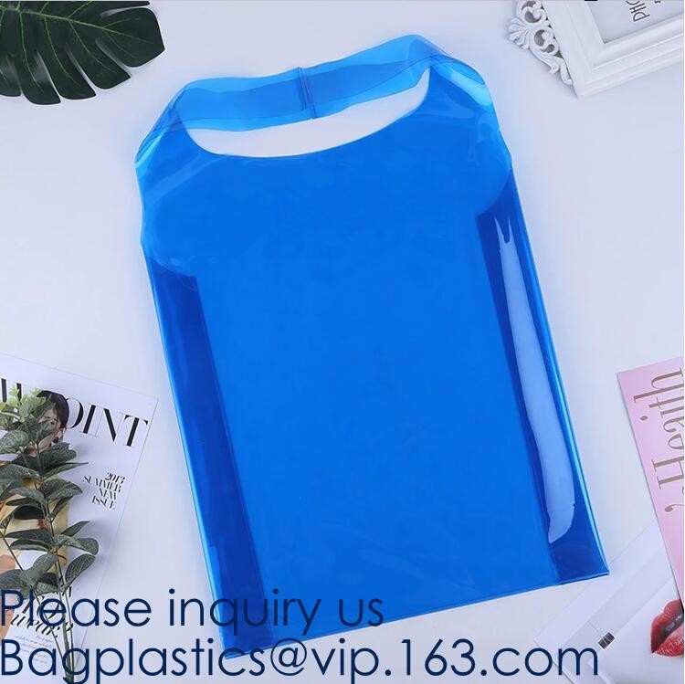 Transparent PVC Blanket Bag/Plastic Shopping Bag/Packaging Bag With Black Woven Trim And Webbing Handle, bagease, packag