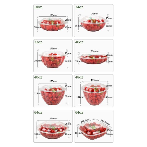64oz Custom PET Round Plastic Fruit Packaging Plastic Food Packaging With Lid