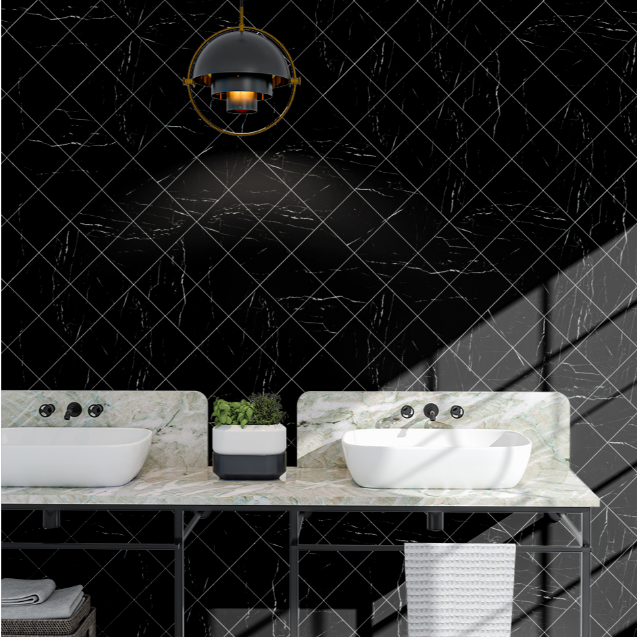 Modern Design Style Black and White Marble Bathroom Strip Tiles with Golden Vein