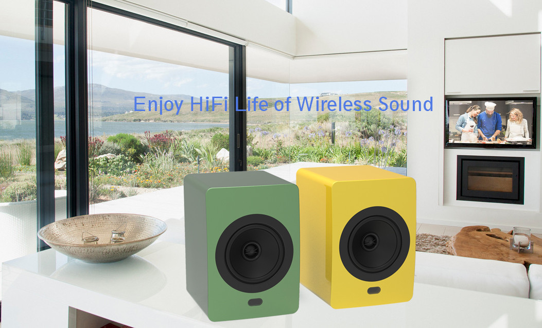 Powered Bookshelf Bluetooth TWS Speakers Wireless Wooden Cabinet HiFi Stereo Loudspeaker