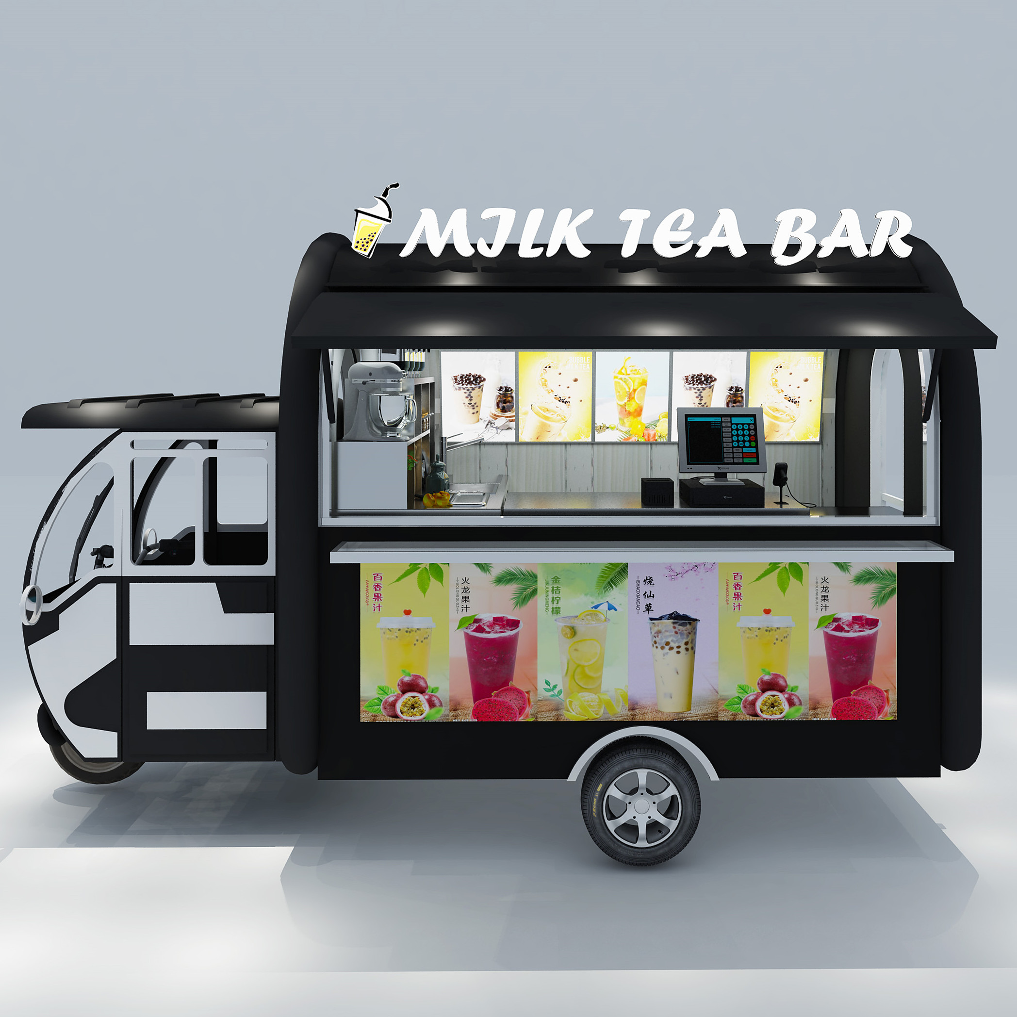 Stainless Steel Fast Food Snack Beverage Beer Drink Ice Cream Coffee Milk Tea Trailer Bar Cart