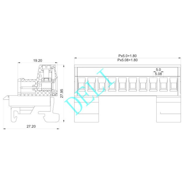 Strip Length 7-8mm PCB Connector Terminal Block DL2EDG-KR-XX-5.0/5.08 M2.5 Screw