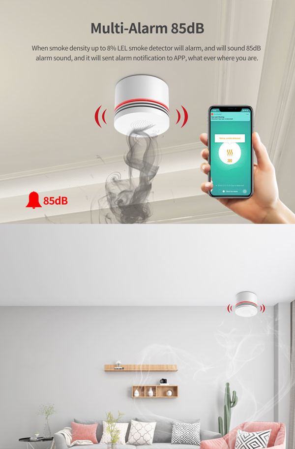 Tuya Wireless WiFi Smoke Detector 85db Wifi Smoke Alarm Detector