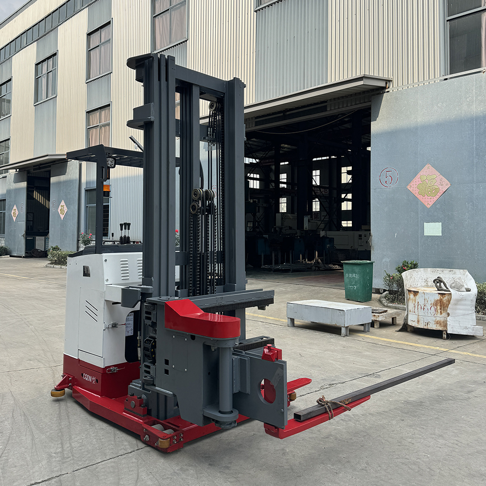 1 ton 1.5 ton battery operated electric 3-way pallet stacker with 180 degree turning forks