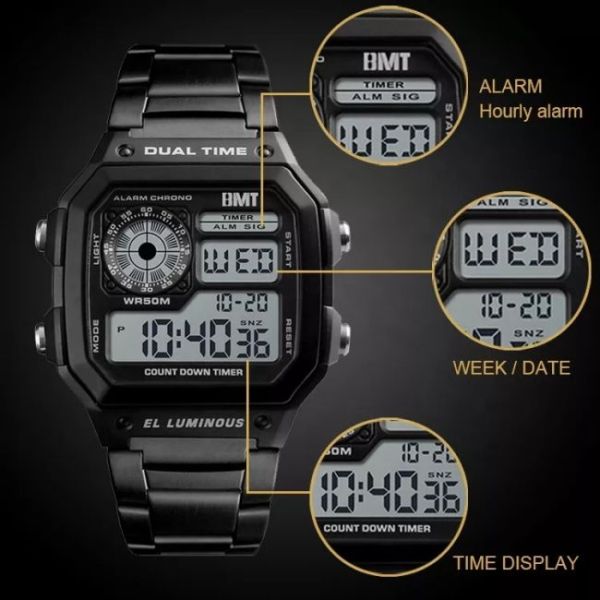45mm Stainless Steel Led Watch Waterproof OEM Goldtone Multi Functional