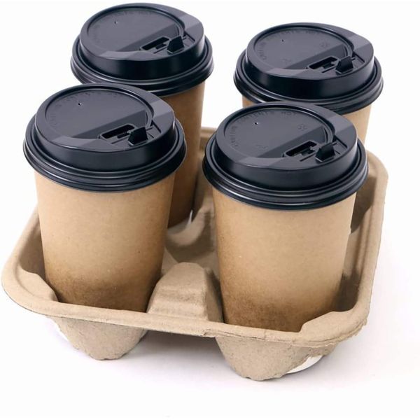 Eco-Friendly Kraft Cardboard Coffee Cup Carriers Disposable Takeaway Holders for Beverage Delivery