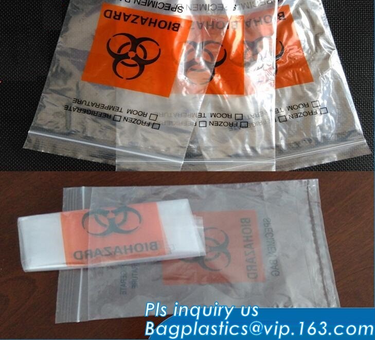 biohazard specimen Zip lockk bag with pocket, recycled custom printed ldpe 3 layers specimen bag Zip lockk bag, pac, pacrite