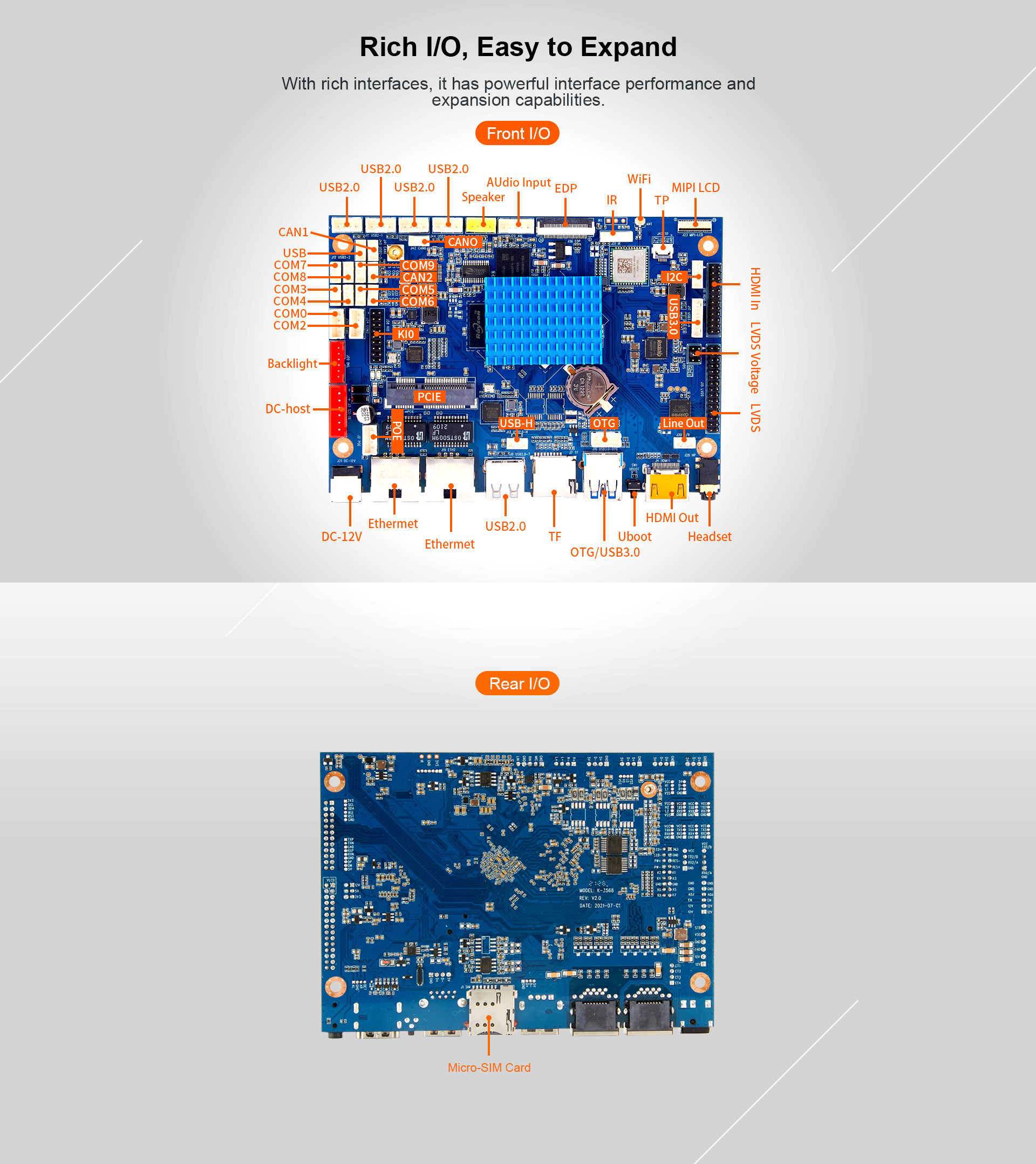 D-3568 Edge Smart Motherboard ARM quad-core A55 Optional OpenHarmony3.2