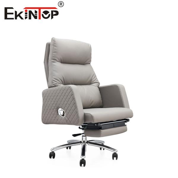 Quality Multi-functional Reclining Grey Leather Office Chair with Footrest for sale