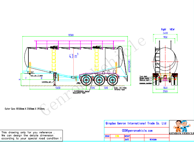 GENRON 45 CBM 4 axles bulk cement trailers tank semi trailer for Libya