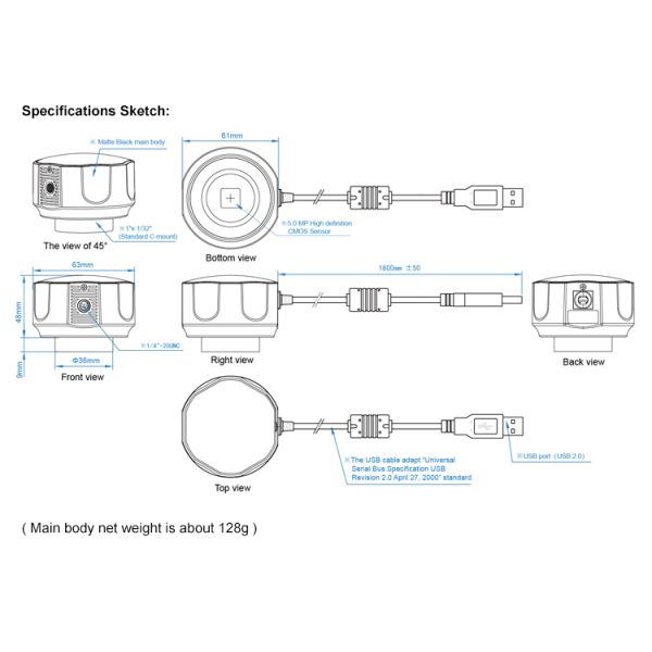 C - Mount Microscope Accessories Digital Microscope Camera A59.4910 With USB2.0 Port
