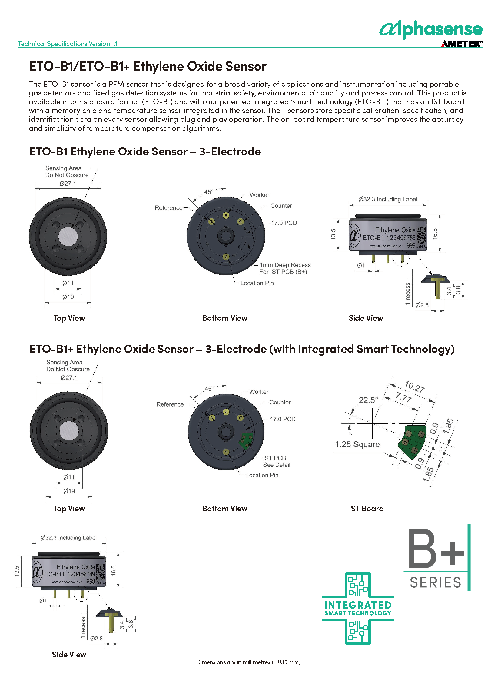 Fast Response High Sensitivity ETO-B1 Ethylene Oxide Sensor with 0.1 Resolution