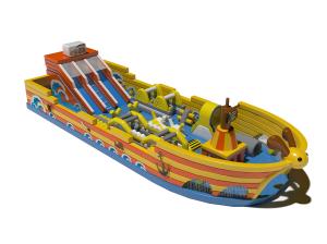 China Pirate Ship Inflatable Blow Up Bouncy Castle With Big Slides wholesale