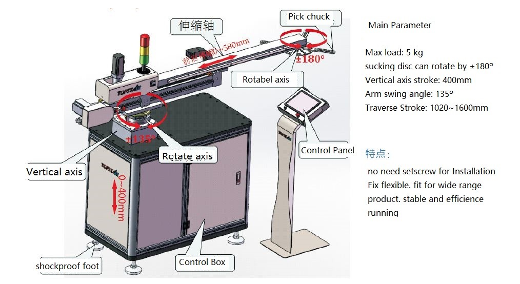 1 / 3 . 5Kw Servo Motor Arm , 0 . 4 - 0 . 6Mpa Pick And Place Robotic Arm