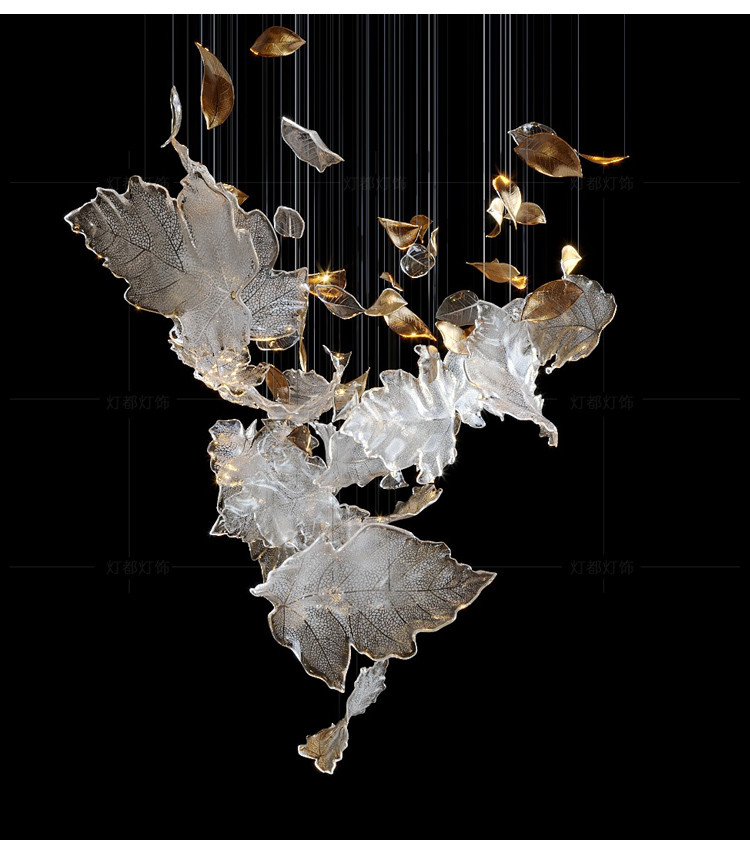 Hotel Lobby Maple Leaf Chandelier Engineered Custom Lighting Fixtures With Glass Hangings