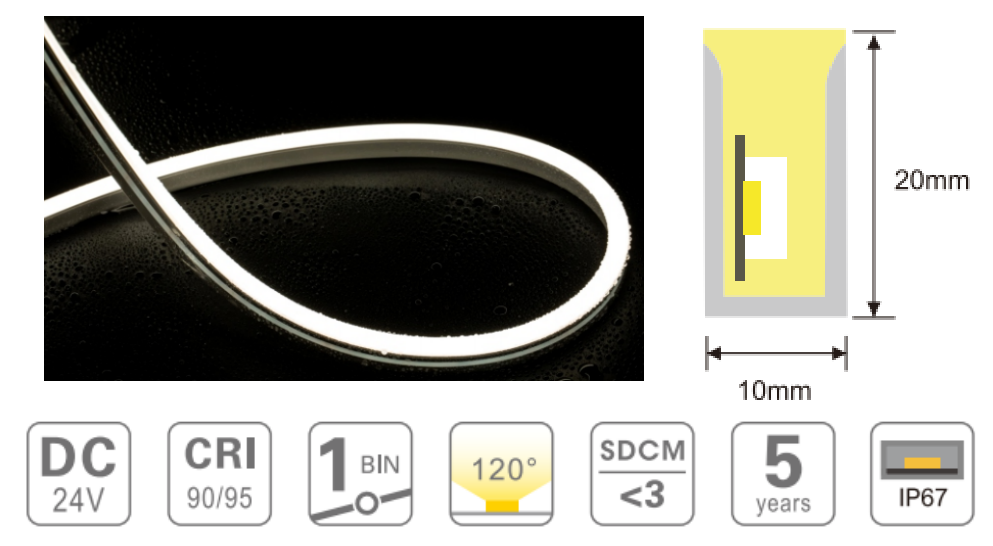 10*20mm Silicone Neon Strip IP67 Ra90 24V IP67 Flexible Neon LED Strip Light