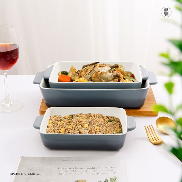 Rectangular Shape Ceramic Bakeware Sets Dish For Lasagna 23.7oz Volume