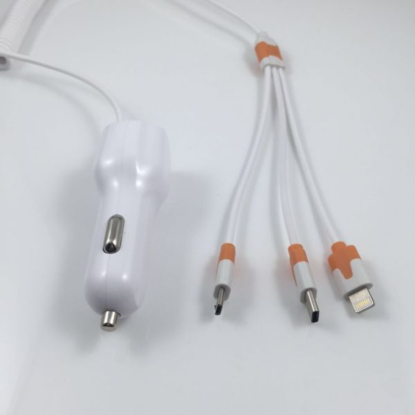 Micro+Lightning+Type-c 3-in- car charger USB cable one for three car phone charger